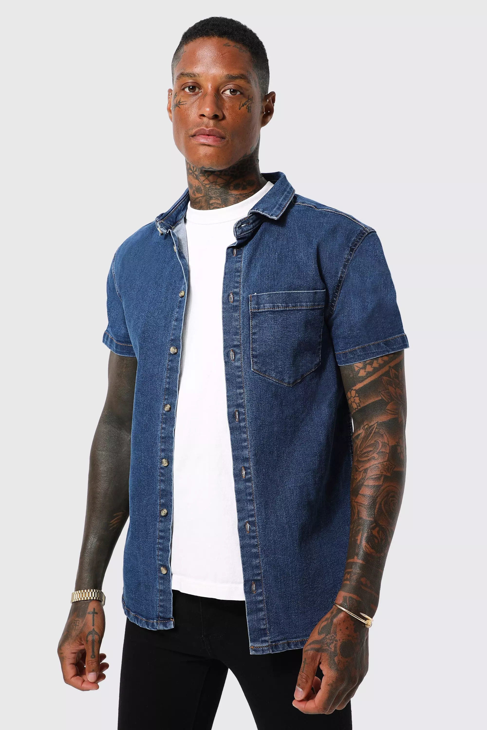 Jean short sale sleeve shirt